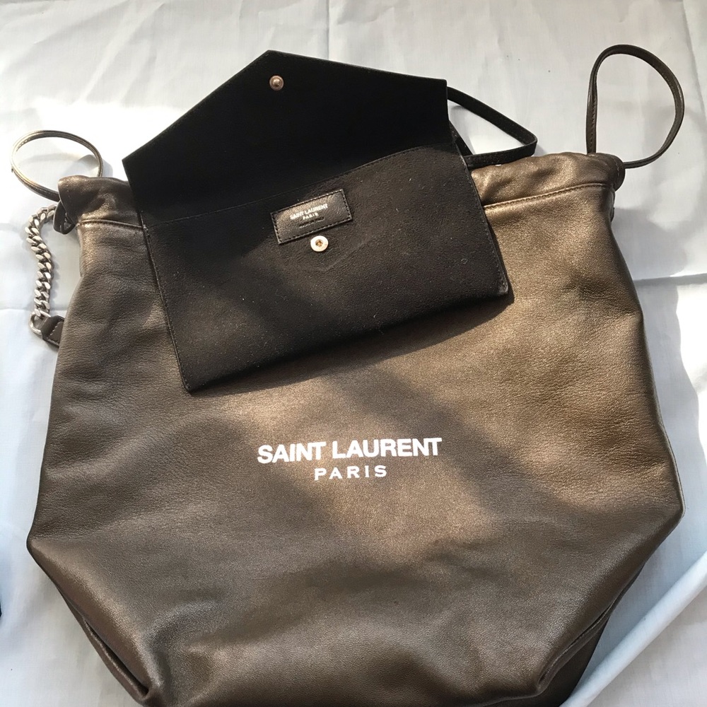YSL Saint Laurent Teddy Sac Tote Dark Tea Green